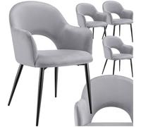 tectake® Lot de 4 Chaises de Salle à Manger rembourrées Modernes Velours Fauteuil Salon Chaise Scandinave Pieds en Acier laqué Élégant avec Accoudoirs Chaise pour Coiffeuse, Chambre, Dressing, Salon