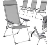 TecTake® Lot de 4 Fauteuil de Jardin Pliable avec Accoudoirs Salon de Jardin Exterieur, Structure en Aluminium, Dossier Inclinable, Mobilier pour Amenagement Balcon Terrasse