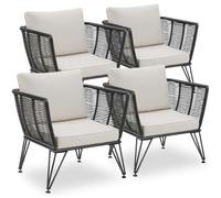 TecTake® Lot de 4 Fauteuil Salon Fauteuil Exterieur Chaise de Jardin en Résine tréssée pour Salon de Jardin Exterieur, Coussins Inclus, Amenagement Balcon Terrasse