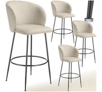 Tabouret de bar - TECTAKE - Lot de 4 tabourets LUANA aspect velours et repose-pieds 51 x 60 x 106 cm - Crème/Noir