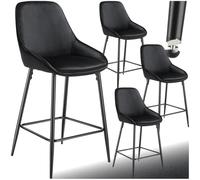 Tabouret de bar - TECTAKE - Lot de 4 tabourets SIERA avec repose-pieds 49 x 54 x 100 cm - Aspect velours noir