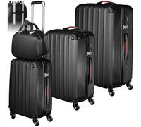 TecTake Lot de 4 Valises Cabine de Voyage à roulettes Grande Taille Valise soute Multifonction en ABS Polypropylène, avec Trousse de Toilette - Noir