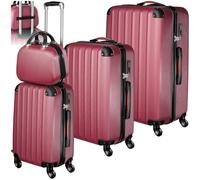TecTake Lot de 4 Valises de Voyage Grande Taille Cabine Valise soute Multifonction en ABS Polypropylène, Valise de Voyage à roulettes avec Trousse de Toilette - Bordeaux