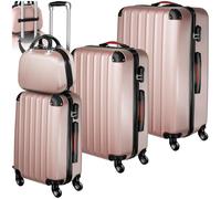 TecTake Lot de 4 Valises de Voyage Grande Taille Valise Cabine soute Multifonction en ABS Polypropylène, Valise à roulettes avec Trousse de Toilette - Or Rose