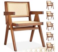 tectake® Lot de 6 Chaise de Salle à Manger Design en Chêne Bois massif & Cannage Chaise de table à manger avec Accoudoirs Chaise Confortable pour coiffeuse, chambre, cuisine, bureau, cabinet, dressing