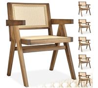tectake® Lot de 6 Chaise de Salle à Manger Design en Chêne Bois massif & Cannage Chaise de table à manger avec Accoudoirs Chaise Confortable pour coiffeuse, chambre, cuisine, bureau, cabinet, dressing