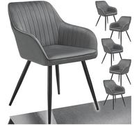 tectake® Lot de 6 Chaise de Salle à Manger rembourrée Moderne Chaise Velours Fauteuil Salon Chaise Scandinave Pieds en Acier Élégant Chaise Coiffeuse, Chambre, Coiffeuse, Salon, Cuisine, Dressing