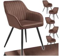 Chaises - TECTAKE - Lot de 6 fauteuils de salle à manger MARYLIN aspect velours avec pieds en acier noir - Brun
