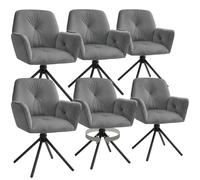 Chaises - TECTAKE - Lot de 6 fauteuils LENIA pivotants à 360° en velours rembourrés 56,5 x 54 x 86 cm - Anthracite/Noir