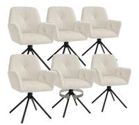 Chaises - TECTAKE - Lot de 6 fauteuils LENIA pivotants à 360° en velours rembourrés 56,5 x 54 x 86 cm - Crème/Noir