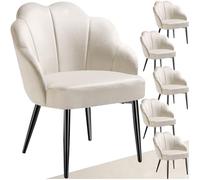 TecTake Lot de 6 chaises d'appoint en forme de coquillage avec housses aspect velours, dossier incurvé, rembourrage épais, pieds en acier fin, idéales comme chaises de coiffeuse et de chambre