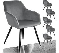 TecTake® Lot de 6 Chaises de Salle à Manger Chaises Rembourrées Fauteuil Salon Design Scandinave Pieds en Metal Noirs Élégant avec Accoudoirs Chaise Coiffeuse, Chambre, Salon, Bureau, Cabinet