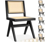 TecTake® Lot de 6 Chaises de Salle à Manger Design Noir en Bois Massif & Cannage Chaise de Table à Manger Chaise Confortable Meuble Salon pour Coiffeuse, Chambre, Cuisine, Bureau, Cabinet, Dressing