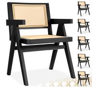 tectake® Lot de 6 Chaises de Salle à Manger Design Noir en Bois massif & Cannage Chaise de table à manger avec Accoudoirs Chaise Confortable pour coiffeuse, chambre, cuisine, bureau, cabinet, dressing