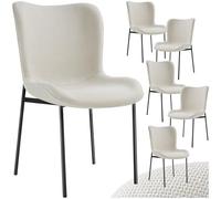 tectake® Lot de 6 Chaises de Salle à Manger ergonomiques Design Chaise scandinave Confortable en Tissu, Pieds en Acier laqué Noir, Chaise Cosy pour Salon, Chambre, Chaise Coiffeuse, Chaise de Bureau