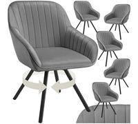 Chaises - TECTAKE - Lot de 6 fauteuils pivotants à 360° SNUG avec accoudoirs velours rembourrés - Gris