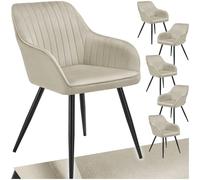 Chaise - TECTAKE - Lot de 6 chaises MARYLIN effet velours capitonné rembourrée et pieds acier noir, 58 x 62 x 82 cm - Crème