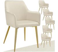 tectake® Lot de 6 Chaises de Salle à Manger rembourrées Modernes Chaise Velours Fauteuil Salon Chaise Scandinave Pieds en Acier Élégant avec Accoudoirs Chaise pour Coiffeuse, Chambre, Coiffeuse
