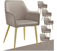 TecTake® Lot de 6 Chaises de Salle à Manger Rembourrées - Fauteuil Scandinave en Velours avec Accoudoirs et Pieds en Acier Élégant pour Salon, Chambre, Coiffeuse