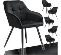 Chaises - TECTAKE - Lot de 6 fauteuils de salle à manger MARYLIN aspect velours et matelassé avec pieds en acier noir - Noir