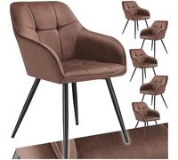 TecTake® Lot de 6 Chaises de Salle à Manger rembourrées Modernes Chaise Velours satiné Fauteuil Salon Chaise Scandinave Pieds en Acier Chaise pour Coiffeuse, Chambre, Coiffeuse, Salon, Dressing