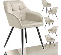 tectake® Lot de 6 Chaises de Salle à Manger rembourrées Modernes Chaise Velours satiné Fauteuil Salon Design Scandinave Pieds en Acier Chaise pour Coiffeuse, Chambre, Coiffeuse, Salon, Dressing
