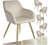 TecTake® Lot de 6 Chaises de Salle à Manger Rembourrées Modernes - Fauteuil Salon Velours Scandinave Avec Accoudoirs - Pieds en Acier Doré Élégant - Pour Coiffeuse, Chambre