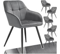 TecTake® Lot de 6 Chaises de Salle à Manger rembourrées Modernes Fauteuil Salon Velours Satiné Pieds en Acier pour Coiffeuse, Chambre, Salon, Dressing