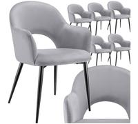 Chaise - TECTAKE - Lot de 6 fauteuils SACHEL aspect velours rembourré avec pieds en acier revêtus, 57 x 61,5 x 87,5 cm - Gris clair