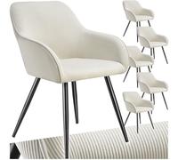Chaises - TECTAKE - Lot de 6 fauteuils de salle à manger MARYLIN en velours côtelé avec pieds en acier noir - Crème/Noir