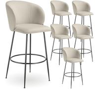 Tabouret de bar - TECTAKE - Lot de 6 tabourets LUANA aspect velours et repose-pieds 51 x 60 x 106 cm - Crème/Noir