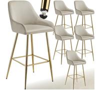 tectake® Lot de 6 Tabouret Bar, Aspect Velours, Chaise de Bar avec Repose-Pieds, Chaise Haute Cuisine pour îlot Central, H108cm, Max.120 kg, Rembourrée avec Dossier, Tabouret Haut Cuisine Comptoir Bar