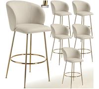 TecTake® Lot de 6 Tabouret Bar Aspect Velours Chaise de Bar avec Repose-Pieds Chaise Haute Cuisine pour îlot Central H106cm Rembourrée avec Dossier Tabouret Haut Cuisine comptoir Bar