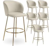 Tabouret de bar - TECTAKE - Lot de 6 tabourets LUANA aspect velours et repose-pieds 51 x 60 x 106 cm - Crème/Or
