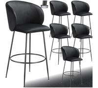 Lot 6 tabourets de bar rembourrés avec dossier aspect velours noir