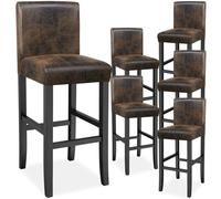 TecTake® Lot de 6 Tabouret Bar en Bois & Cuir synthétique Chaise de Bar Chaise Haute Cuisine Chaise pour Ilot Central Rembourrée avec Dossier Tabouret Haut Comptoir Bar Meubles pour Bar Salon Bar