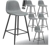 Tabouret de bar - TECTAKE - Lot de 6 tabourets WILLOW avec repose-pieds 45 x 48 x 92 cm - Gris/Noir