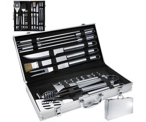 tectake® Malette Accessoires Barbecue 18 pièces en Acier Inoxydable Coffret Aluminium Kit Accessoires Grill Plancha Brasero BBQ Ustensiles Barbecue Ustensiles de Cuisine Grillade Cuisine exterieure