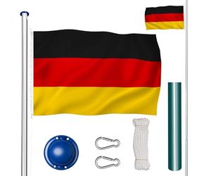 tectake® Mat de Drapeau Téléscopique en Aluminium Hauteur Réglable max. 625 cm avec Drapeau, Douille au Sol et Corde pour Évènements sportifs Football Rugby - 16 Pays au choix - Drapeaux allemand