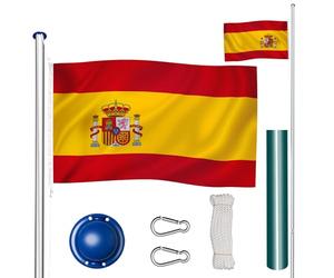 tectake® Mat Téléscopique en Aluminium Hauteur Réglable max. 625 cm avec Drapeau, Douille au Sol et Corde pour Évènements sportifs Football Rugby - 16 Pays au choix - Espagnol