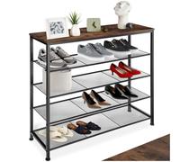 tectake® Meuble à chaussures 100 x 30,5 x 93 cm, Style industriel Rangement chaussures 4 étagères grillagées, Etagere chaussure Meuble chaussure Entree Dressing Chambre Meubles pour entrée, Bois foncé