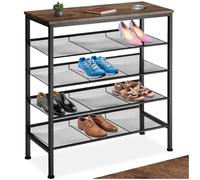TecTake® Meuble à Chaussures 75,5 x 30,5 x 85,5 cm, Style Industriel, Meuble Chaussure 4 étagères, Rangement Chaussure Meubles d'entrée Étagère Rangement Meubles Chaussures Salon Dressing, Bois foncé