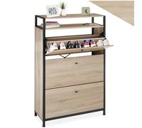 tectake® Meuble à Chaussures 81 x 32 x 130 cm, 2 étagères et 3 Compartiments, Rangement Chaussures, Meuble Chaussure Entree, Rangement Chaussure Dressing, Chambre, Meubles pour entrée, Bois Clair