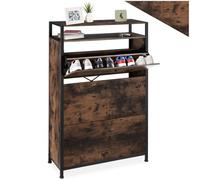 tectake® Meuble à Chaussures 81 x 32 x 130 cm, 2 étagères et 3 Compartiments, Rangement Chaussures, Meuble Chaussure Entree, Rangement Chaussure Dressing, Chambre, Meubles pour entrée, Bois foncé