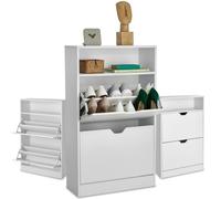 tectake® Meuble chaussures Meuble de rangement moderne Blanc Meuble d'entrée à 2 tiroirs basculants & 1 étagère, Armoire pour max. 12 paires, Rangement chaussures gain de place idéal Entrée & Dressing