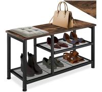 tectake® Meuble Chaussures Pratique 80 x 30 x 45,5 cm, Rangement Chaussure 3 étagères grillagées, Style Industriel, Meuble Chaussure Etagere Rangement Chaussures Dressing Chambre, Bois foncé