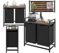 PANIER A LINGE - TECTAKE - Panier à linge avec étagère style industriel en bois et acier - 34x74x72cm