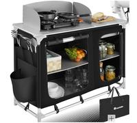 TecTake® Meuble de Rangement Cuisine de Camping Luxueuse Pliable en Aluminium, avec 4 Étagères, Plan de Travail, Pieds réglables, Sac de Transport Inclus, Stockage pour Vaisselle, Accessoires Cuisine