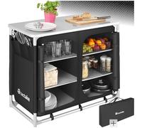 TecTake® Meuble de Rangement Cuisine de Camping Luxueuse Pliable en Aluminium, avec 6 Étagères, Plan de Travail, Pieds réglables, Sac de Transport Inclus, Stockage pour Vaisselle, Accessoires Cuisine