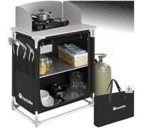 TecTake® Meuble de Rangement Cuisine de Camping Pliable Premium en Aluminium, avec 2 Étagères, Plan de Travail, Pieds réglables, Sac de Transport Inclus, Stockage pour Vaisselle, Accessoires Cuisine